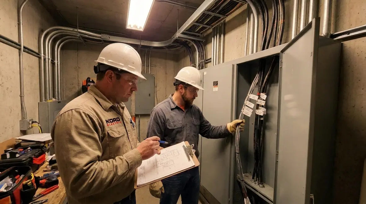 Commercial electrical room with clearly identified branch circuit conductors