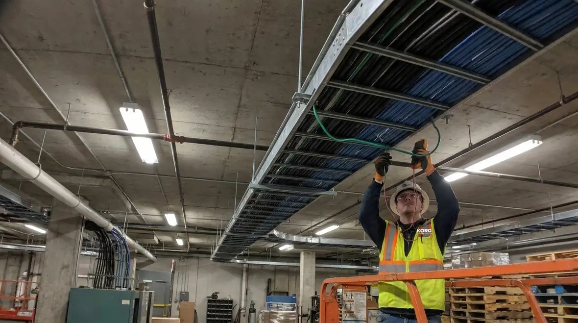 Cable routing and equipment grounding conductor layout in a commercial electrical tray