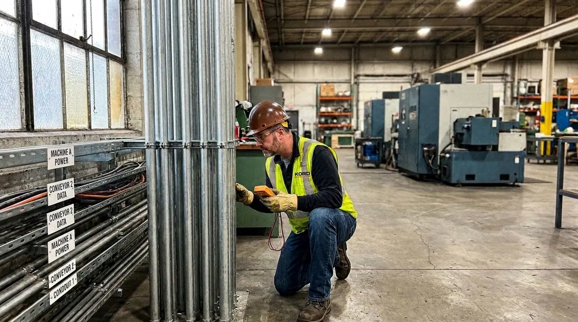Kord Electric technicians planning NEC required branch circuits on an electrical one-line diagram