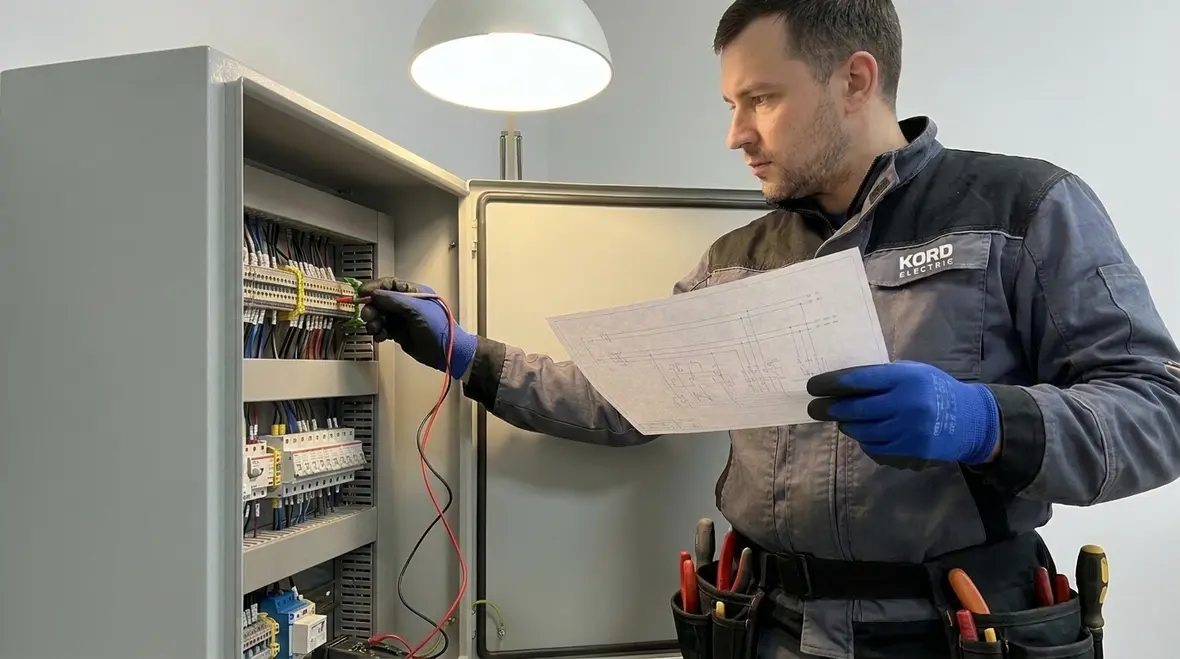 Technician reviewing NEC 200.10 terminal identification inside an electrical panel