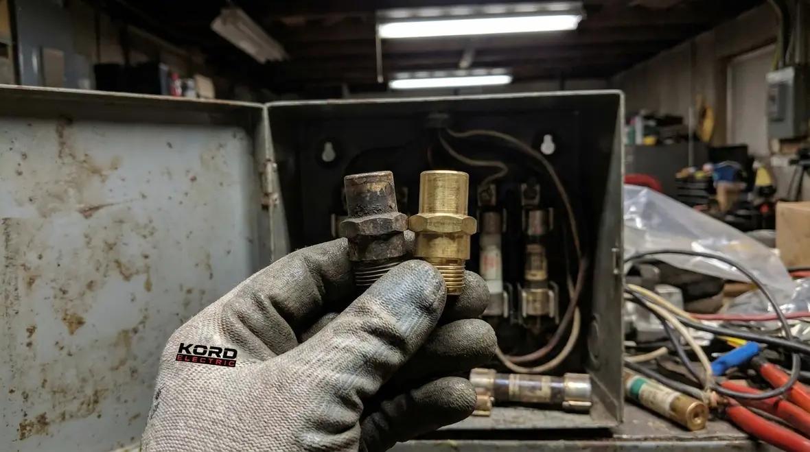Close up of a Type S fuseholder and adapter assembly inside an electrical enclosure