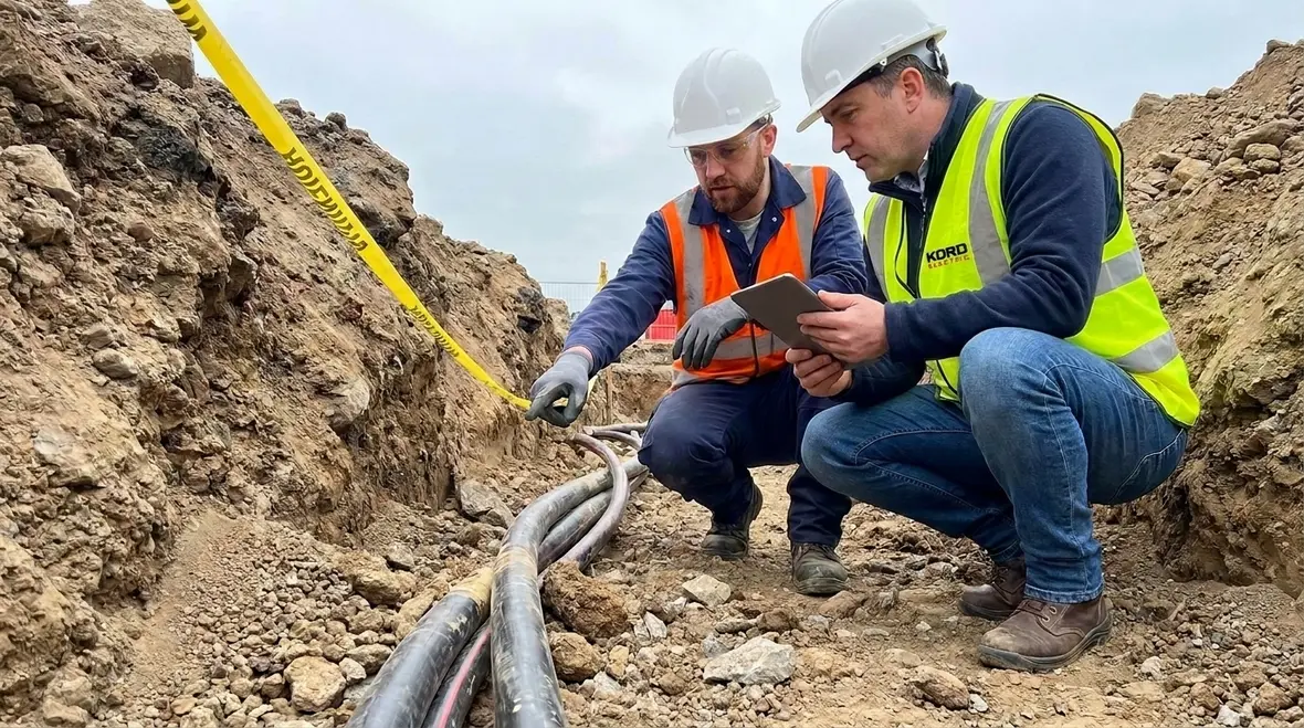 Underground electrical service trench showing NEC underground service clearances in practice