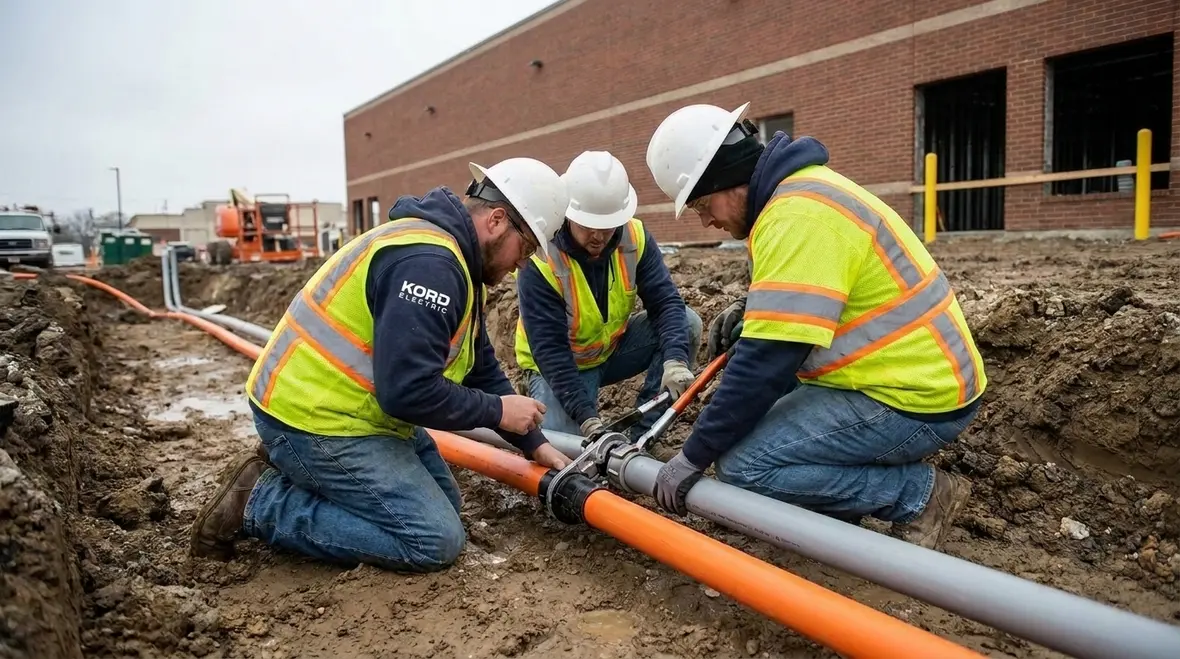 NEC underground service installation trench and conduits