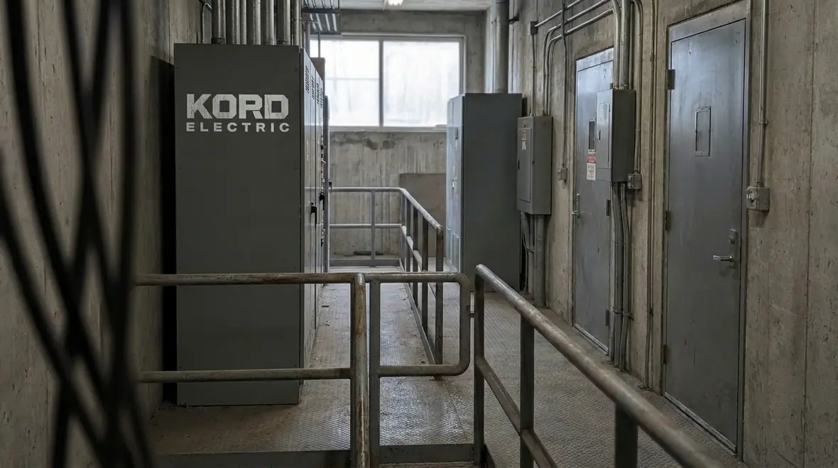 Electrician reviewing NEC vault tunnel guarding code barriers in a commercial facility