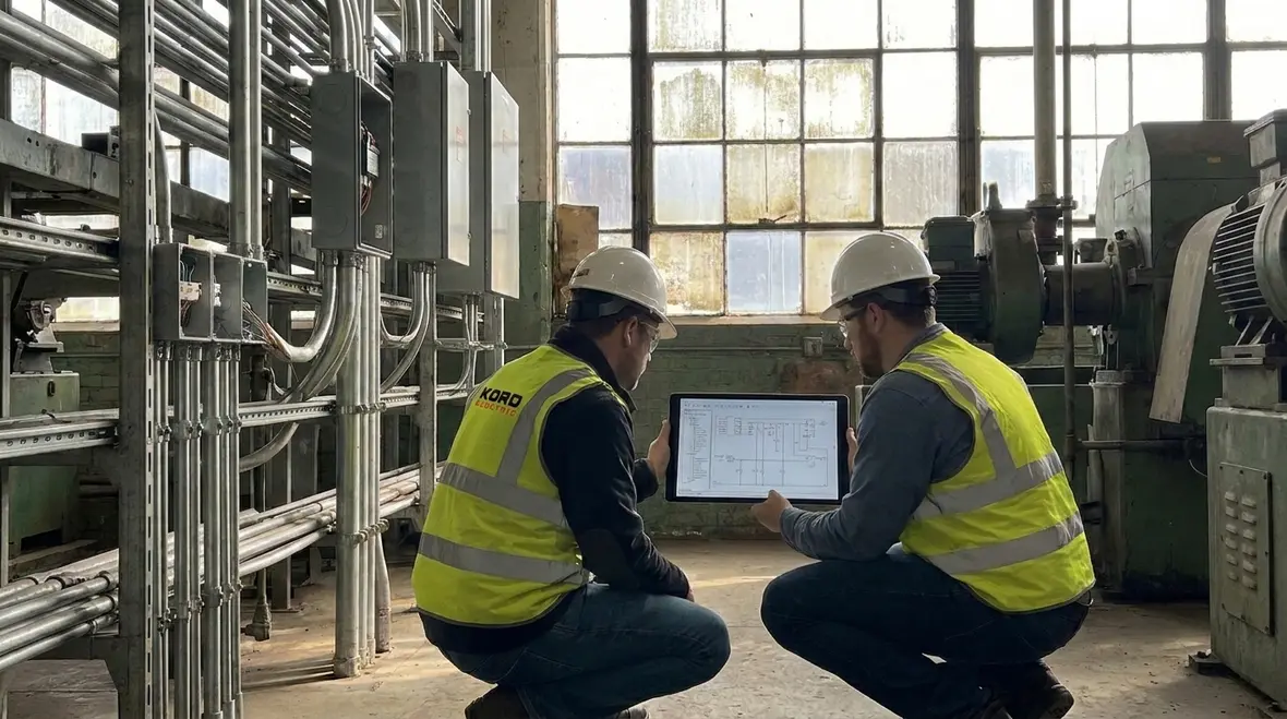 Electrician reviewing NEC wiring on buildings code requirements