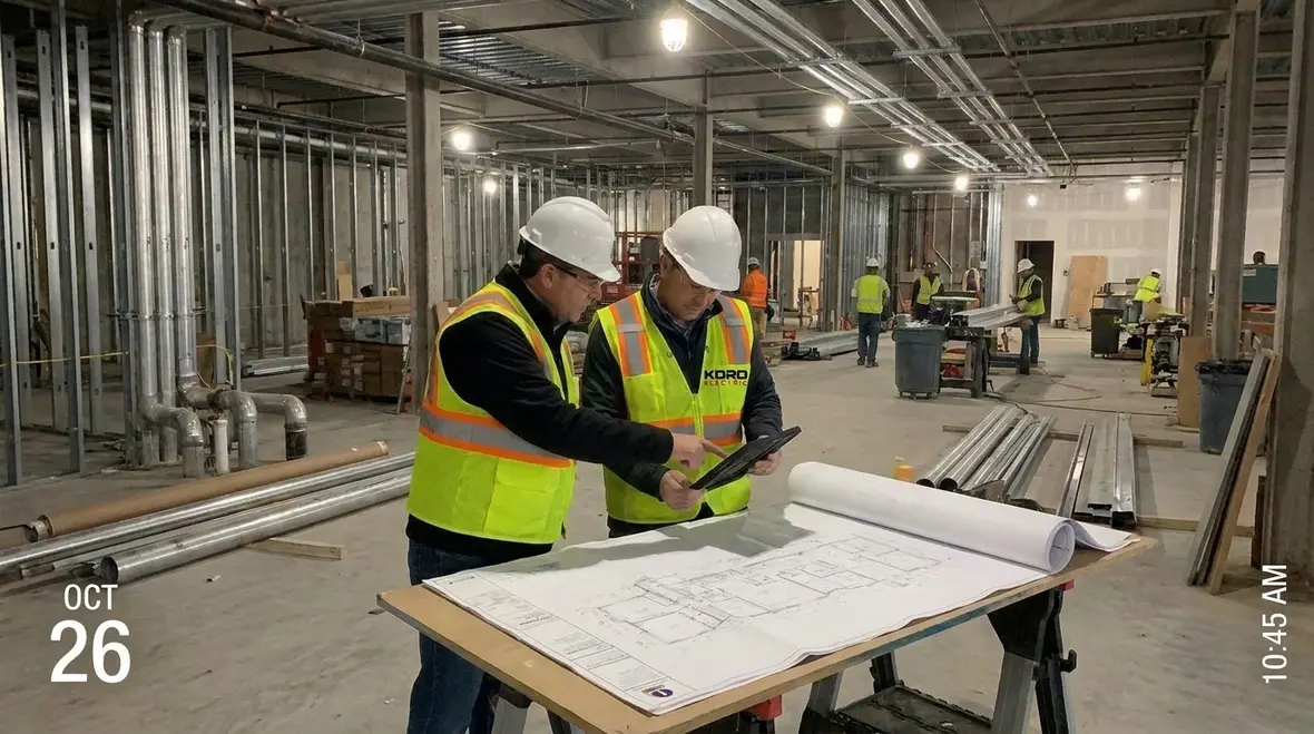 Technician reviewing NFPA 70 Section 640.41 multipole branch circuit connectors for a commercial project