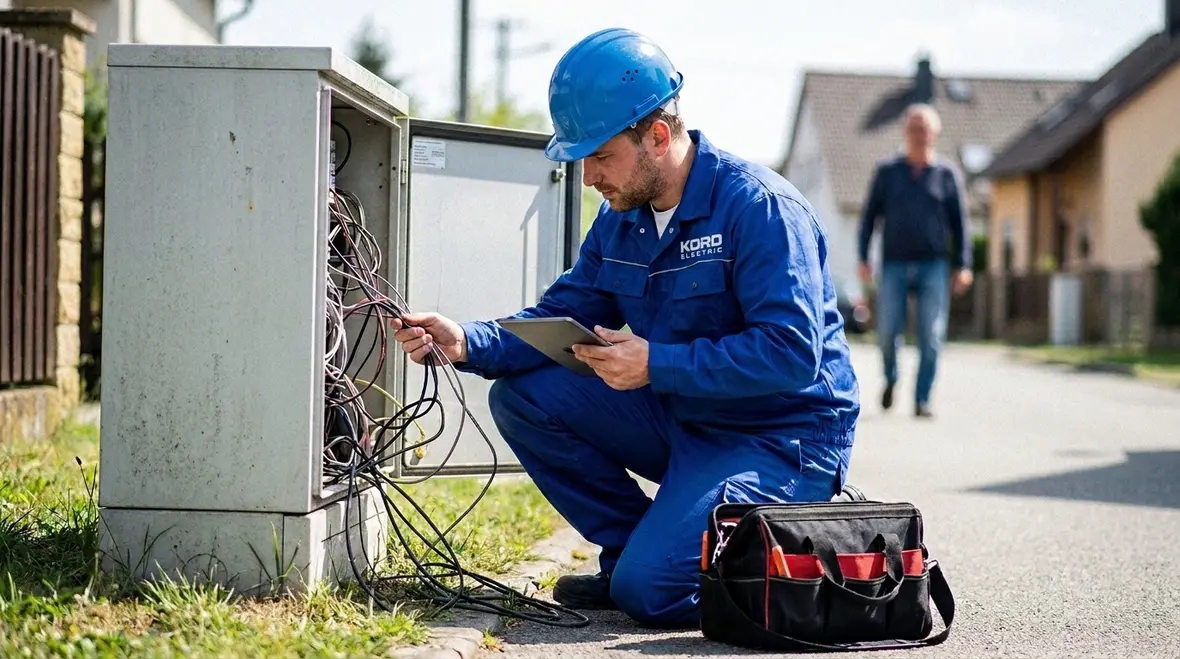 Technician reviewing NFPA 70 Section 640.45 audio wiring protection plans in a commercial facility
