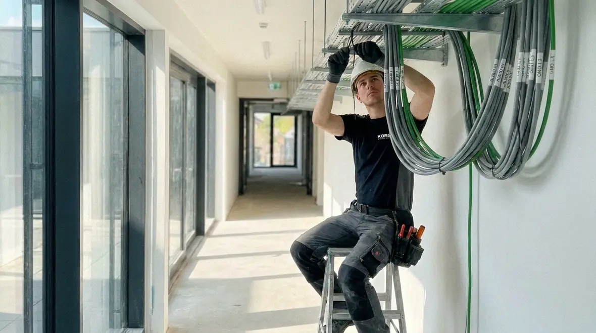 Kord Electric technicians implementing NFPA 70 Section 640.7 audio grounding in a major property building