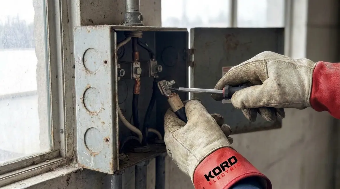 Close-up of discharge lighting electrical terminations built to NEC 660.5