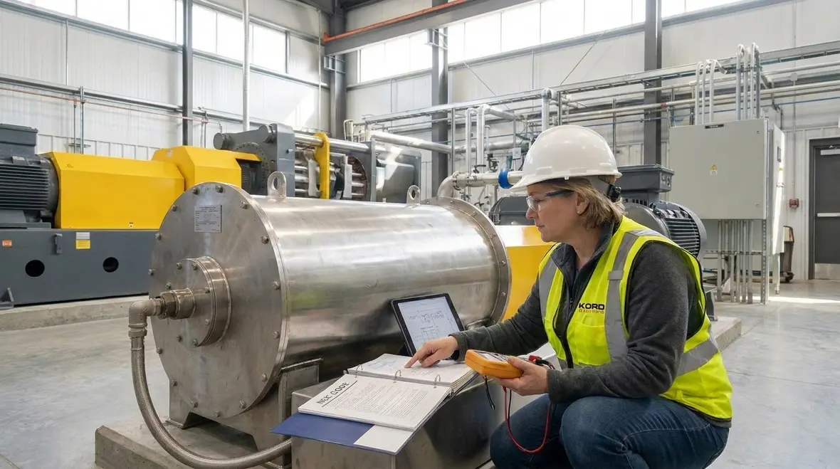 Technicians reviewing NEC Section 665.5 dielectric heating output circuit design