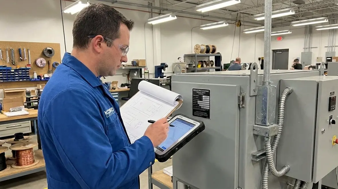 Close-up of durable labels on dielectric heating equipment for inspection readiness