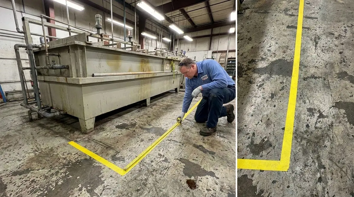 Plating cell working area layout showing equipment and access zones