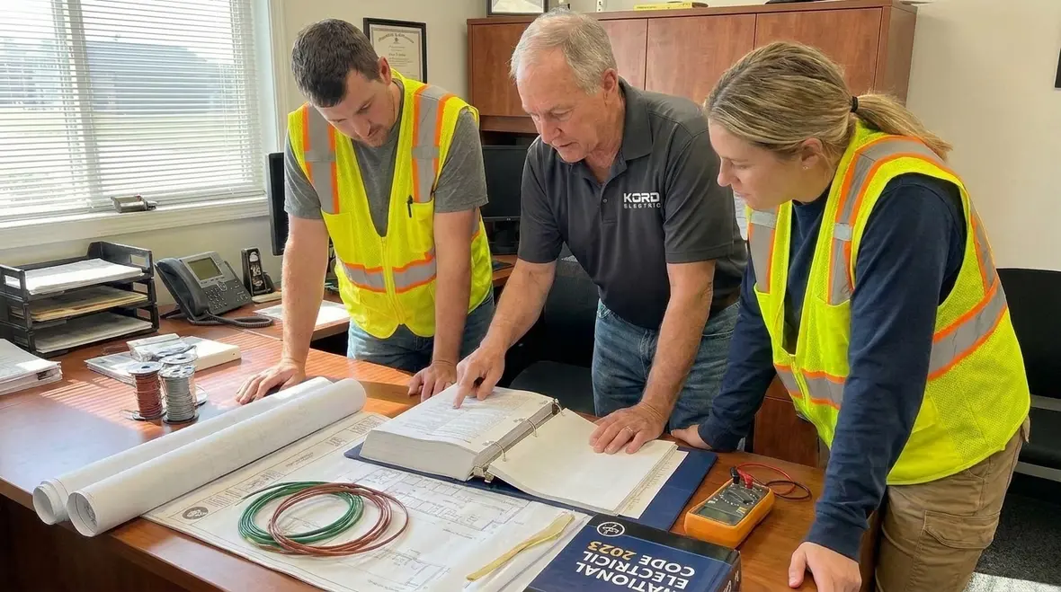 Technicians reviewing NFPA 70 Section 668.12 intent for plating cell conductors