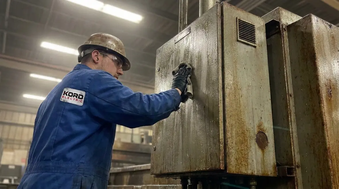 Plating line electrical panel and crane interface protected for corrosion and moisture