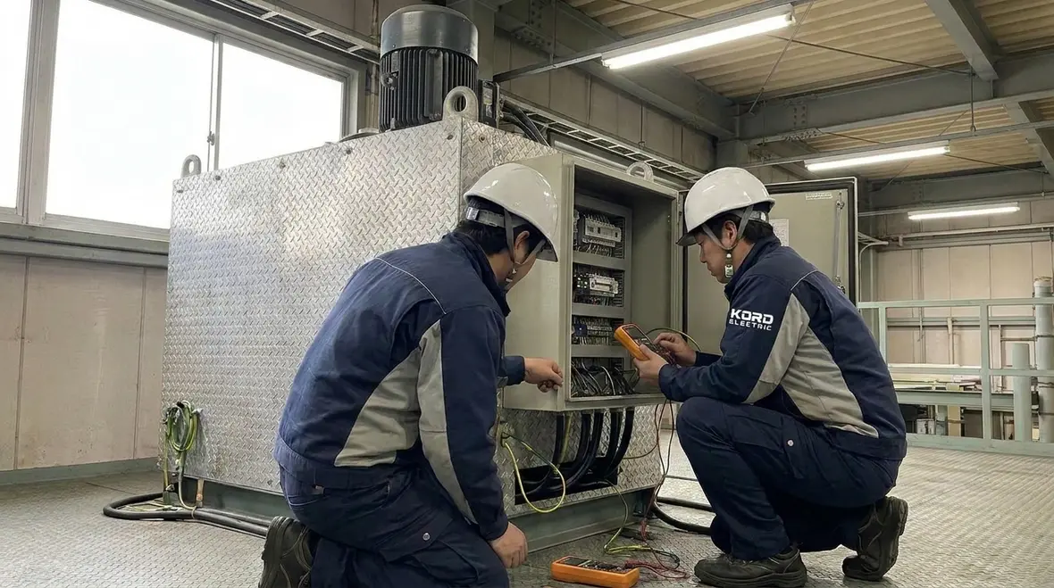 Industrial hoist controls and wiring routed for safety in a plating bay