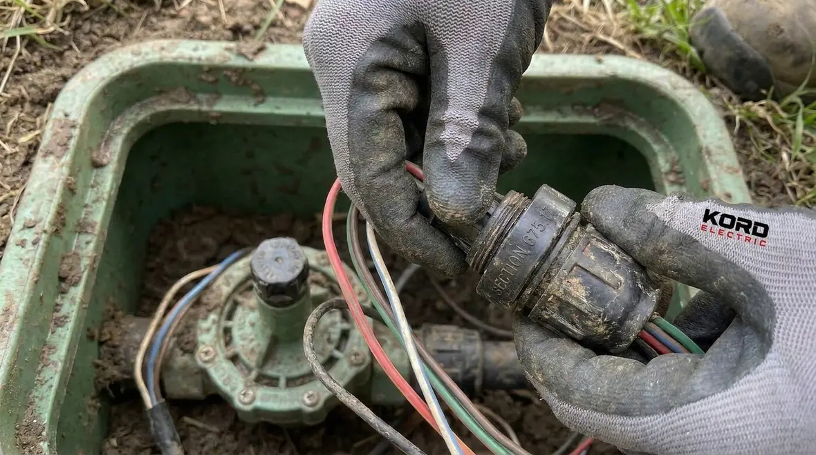 Close-up of NEC-rated irrigation electrical connectors in the field