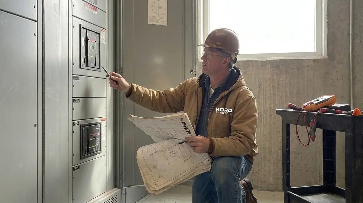 Technician reviewing NEC-compliant irrigation connectors in a commercial setting