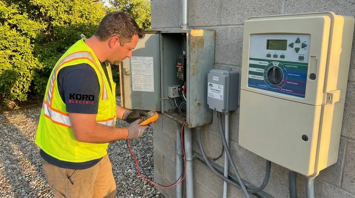 Irrigation pump and controller panel with surge protection devices installed