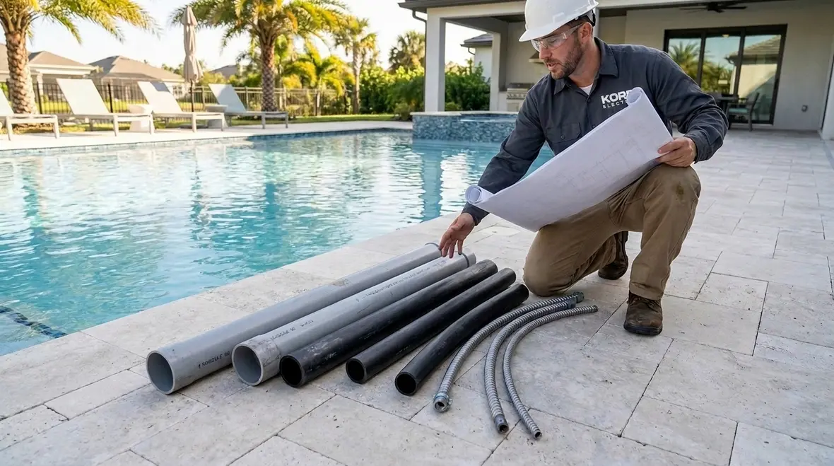 Properly protected underground pool wiring installation with conduit and terminations