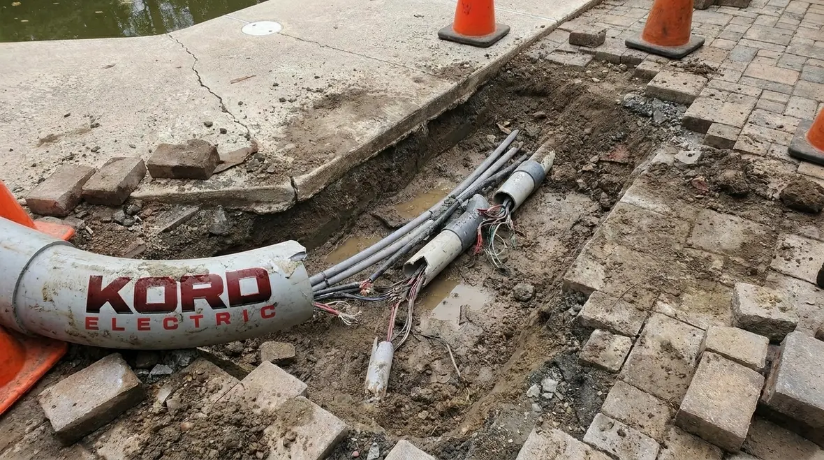 Example of incorrectly protected underground pool wiring needing remediation