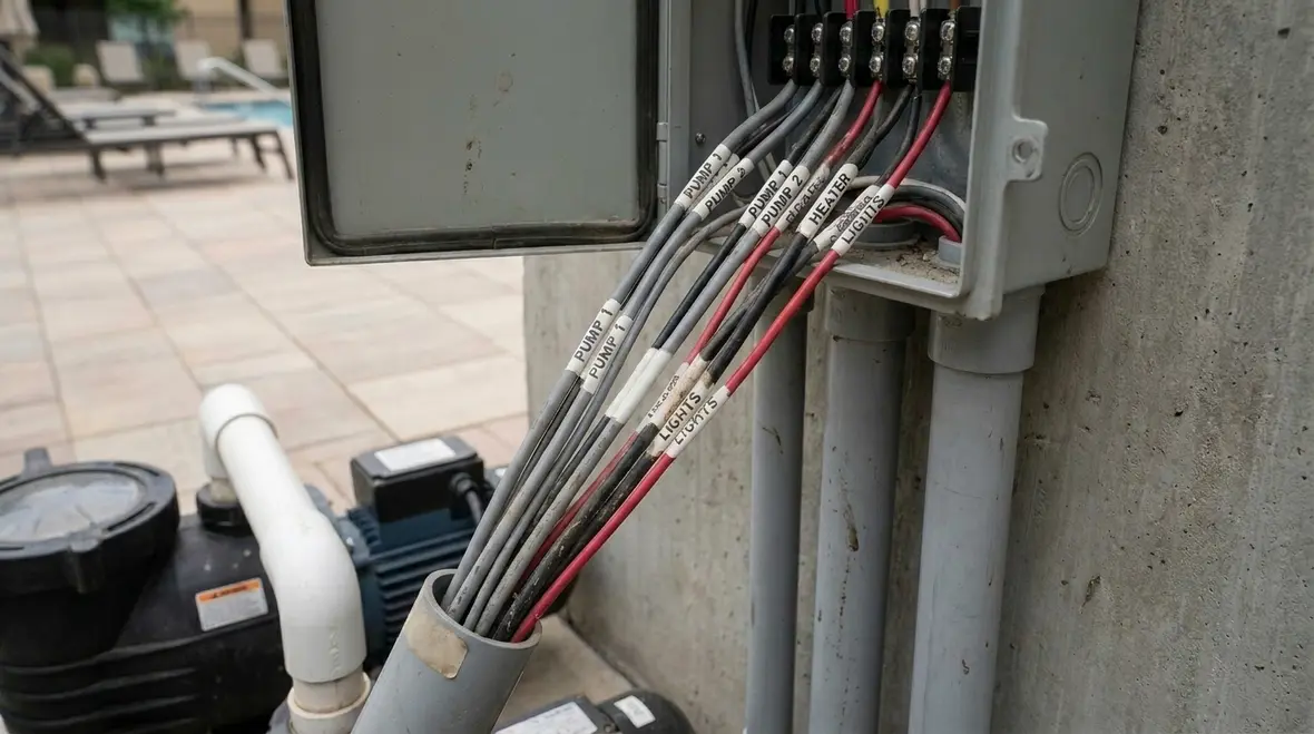 Conduits and underground raceways near commercial pool equipment
