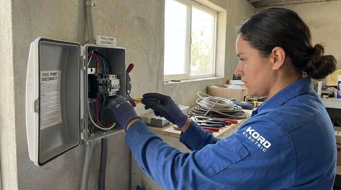 Commercial pool electrical equipment tied into a larger facility system