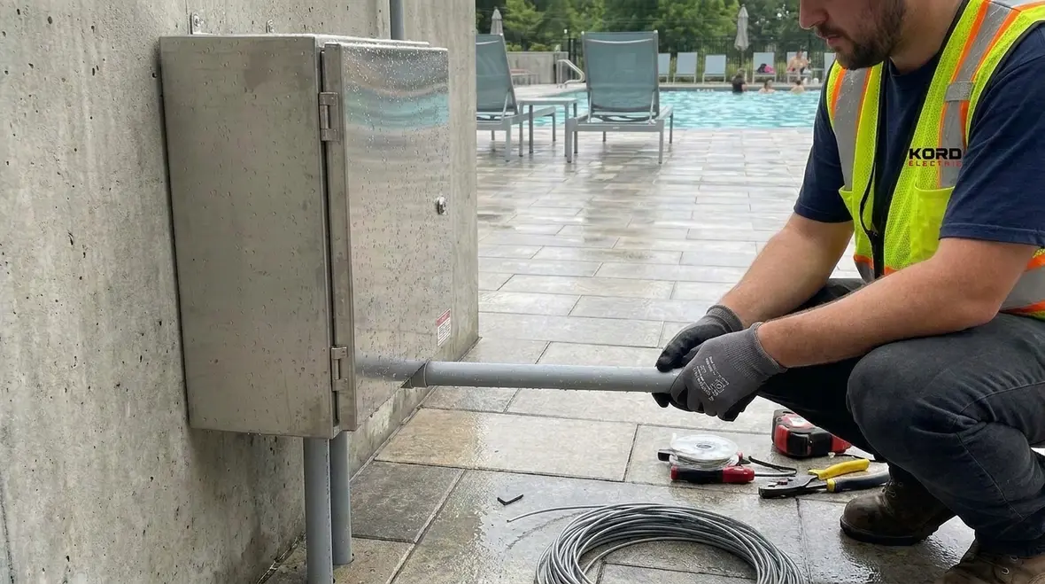 Pool pump room electrical equipment in a corrosive environment