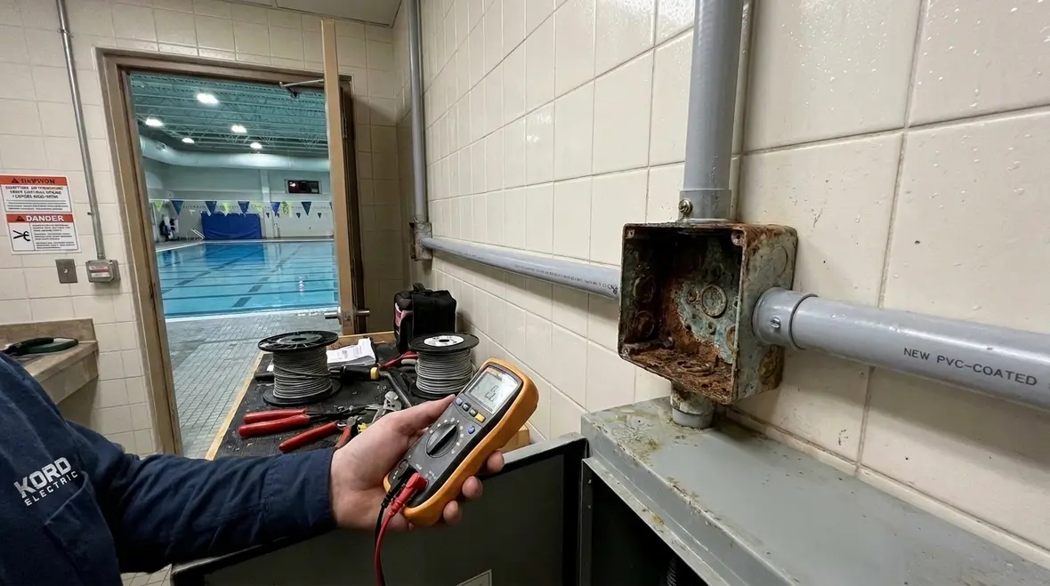 NEC Section 680.14 pool corrosive environment wiring