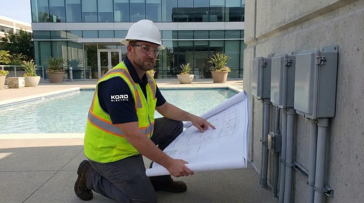Outdoor wading pool equipment wiring layout following NFPA 70 Section 680.42