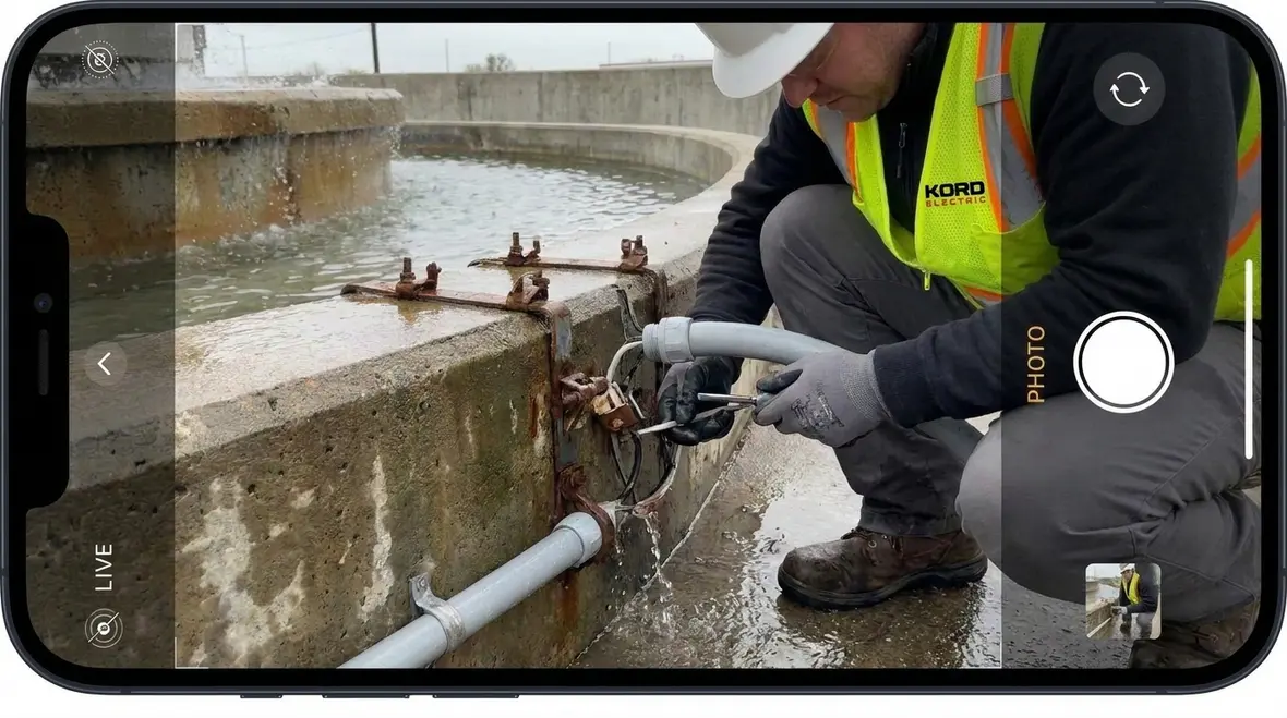 Close-up of grounded and bonded fountain junction box and conduits