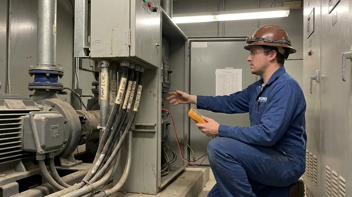 Commercial electrical panel feeding nonsubmersible pump circuits with GFCI protection