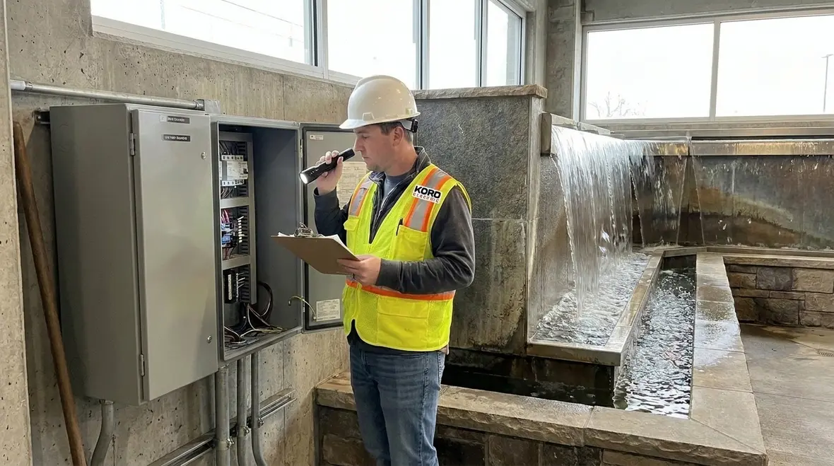 Inspector reviewing NEC-compliant spectator tub installation