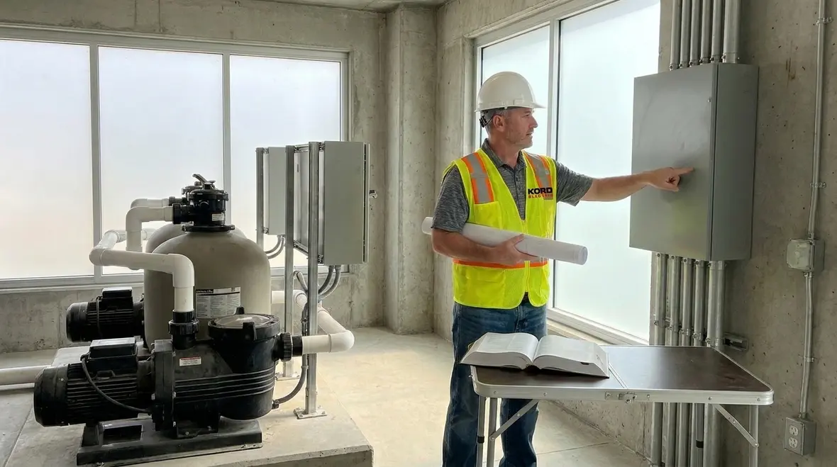 Planning conductor routing zones around a commercial pool