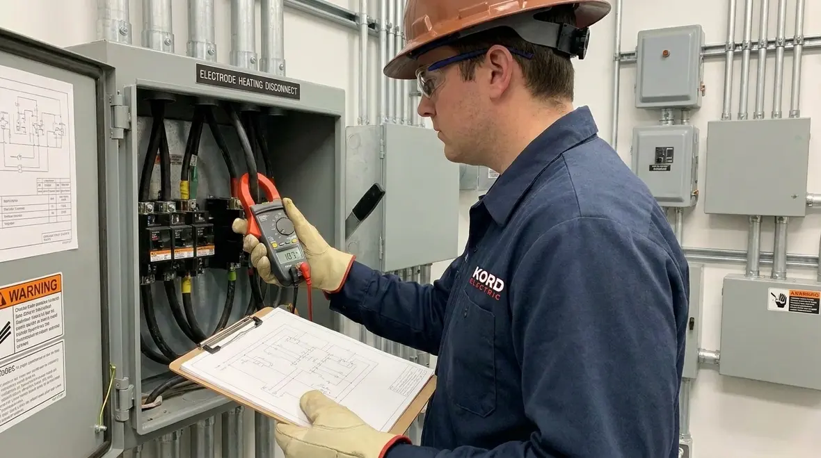 Maintenance technician operating an electrode heating disconnect during system shutdown