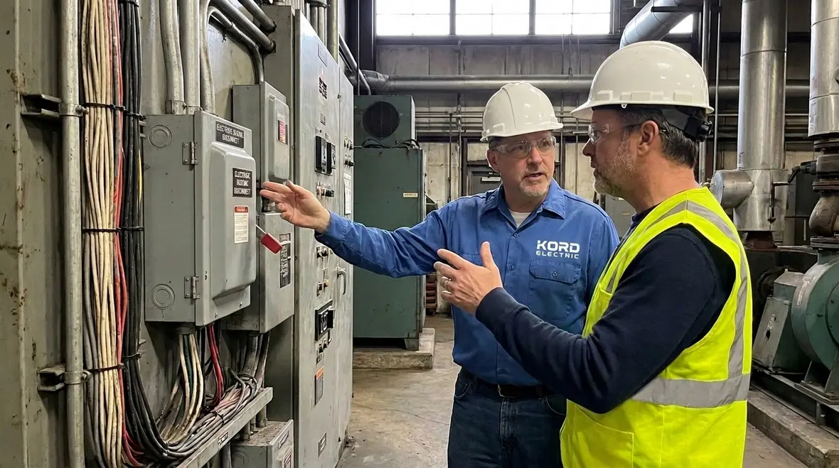 Commercial electrical panel with labeled electrode heating disconnect