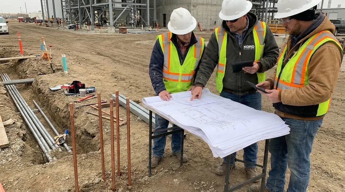 Technicians inspecting grounding and bonding in a commercial facility