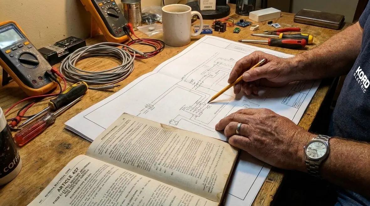 Commercial electrical team verifying electrode heating installation details
