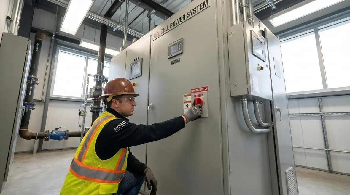 Fuel cell equipment disconnect switch arrangement in a commercial electrical room