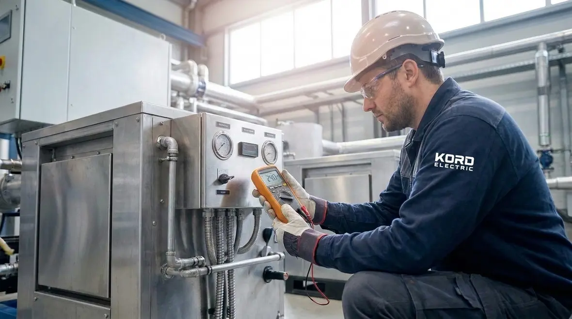 Technicians reviewing NEC Section 692.7 fuel cell maximum voltage design details