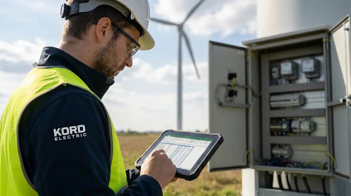 Kord Electric technicians supporting NFPA 70 wind turbine circuit compliance