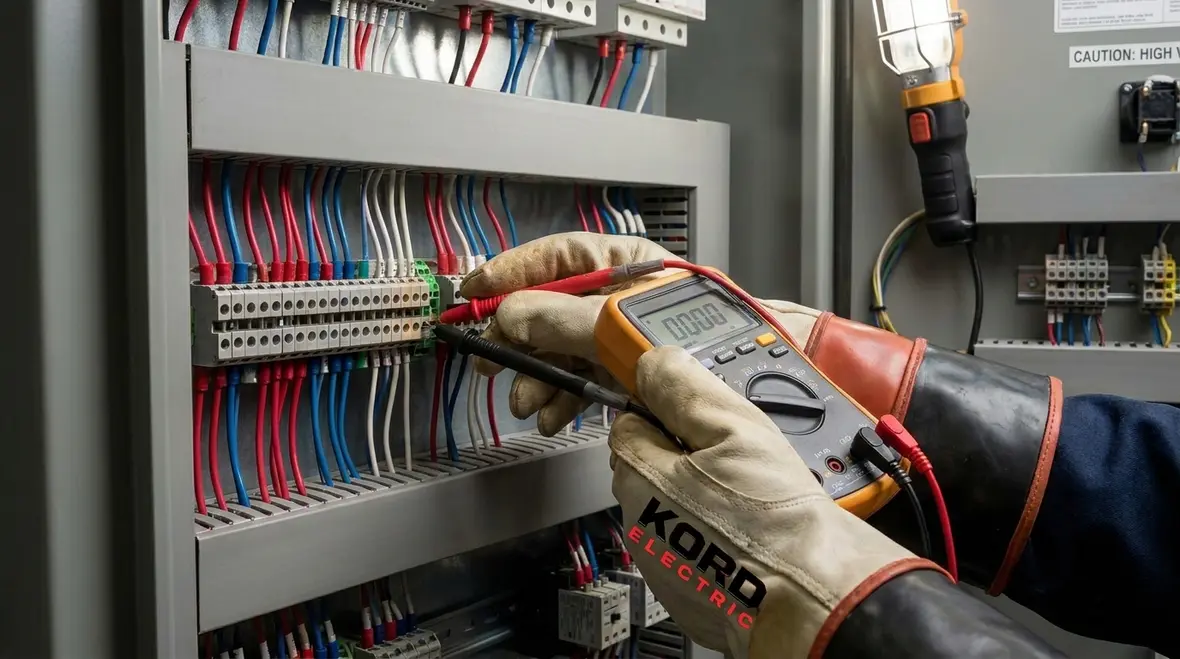 Technician reviewing NEC Section 694.2 wind turbine equipment listing on a commercial site