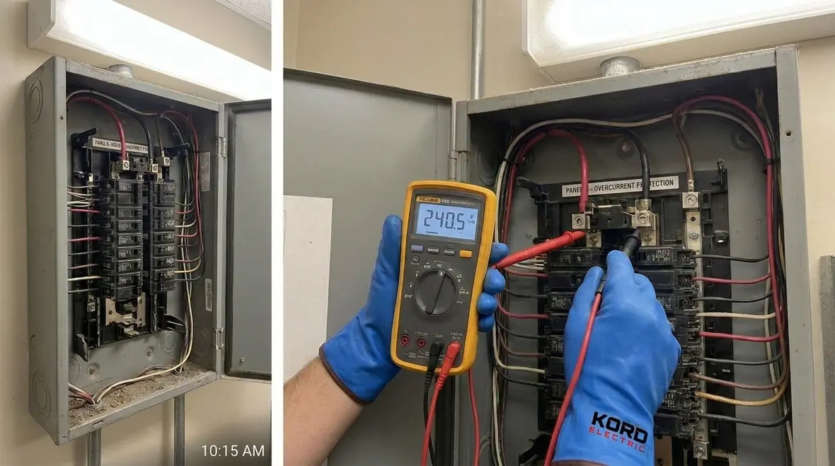 Technicians commissioning wind energy storage and testing protective devices