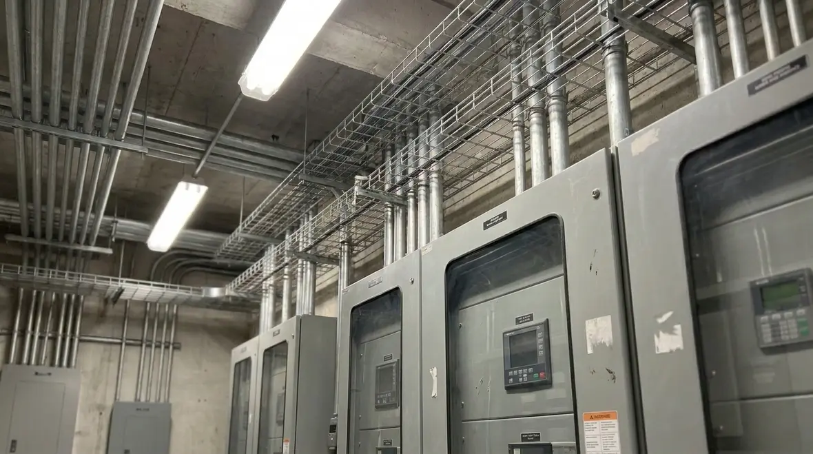 Commercial electrical room layout with wind energy storage equipment