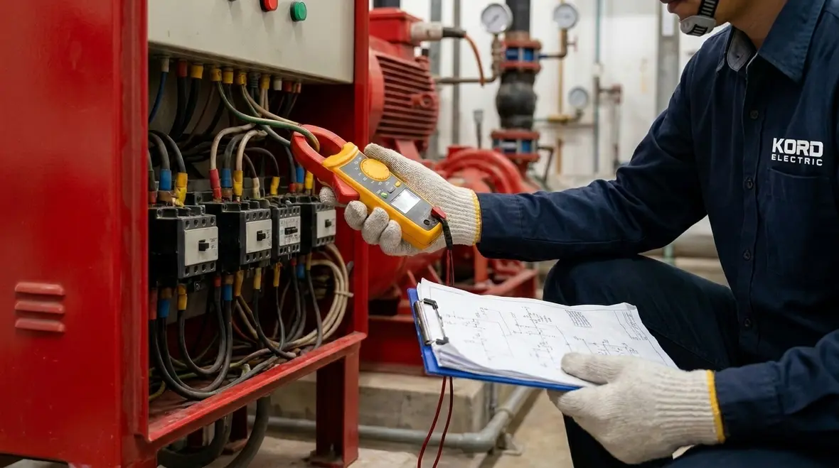 Coordinated NEC fire pump electrical installation in a commercial facility