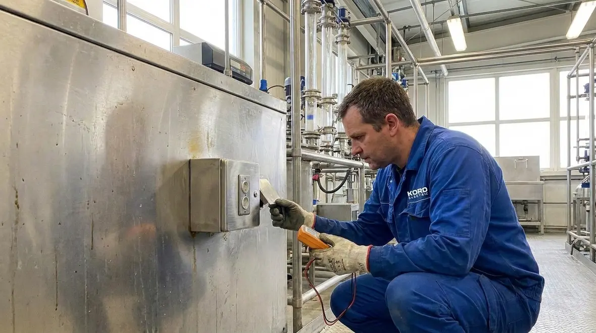 Technician inspecting plating receptacle circuits for NEC 668.21 compliance
