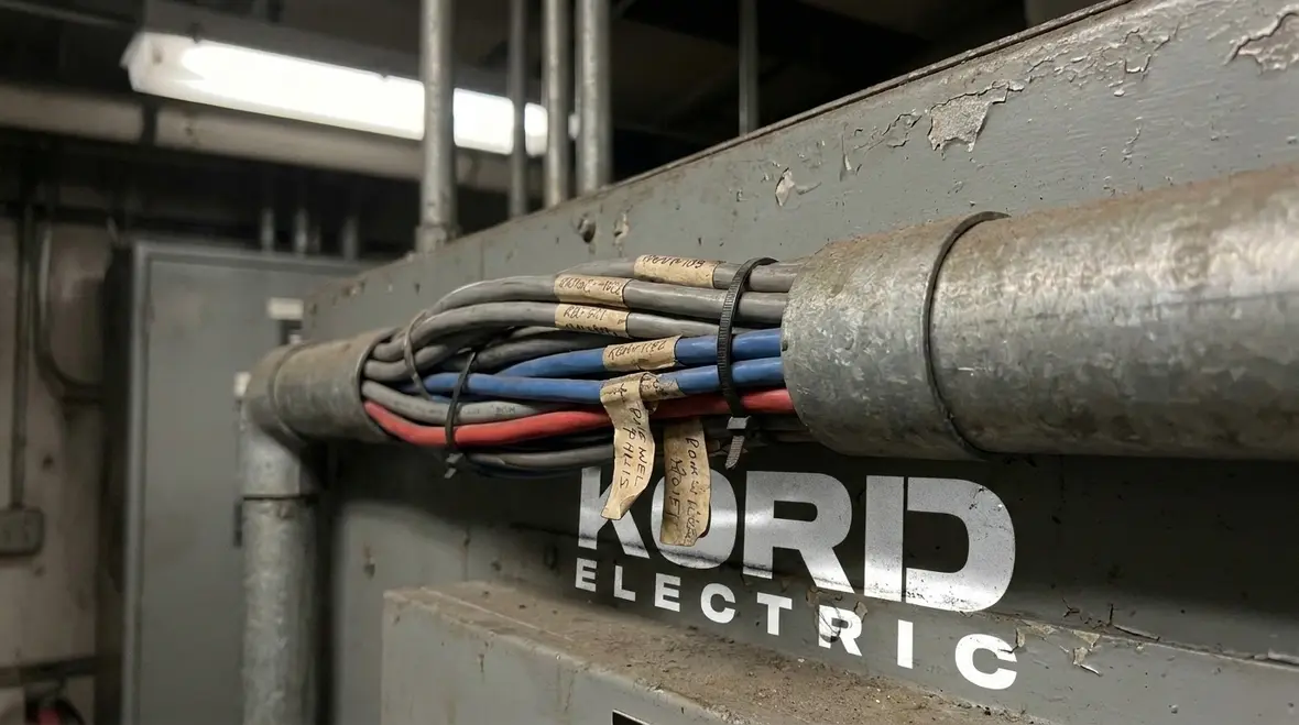 Well-organized NEC electrical room wiring that maintains access clearances