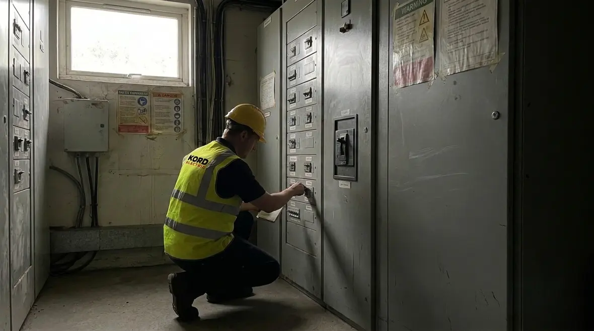 Electrical room disconnecting means signage in a commercial facility