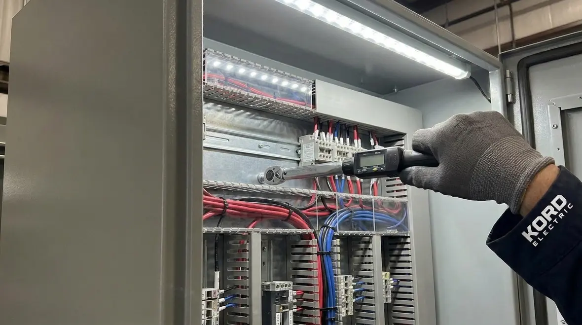 Industrial motor control center lineup serving pumps and fans in a commercial facility
