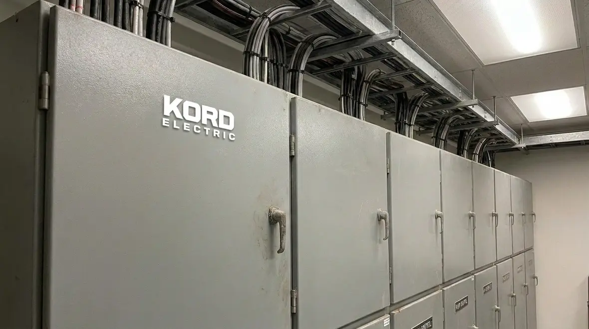 Modern electrical room with motor control centers installed to NFPA 70 standards