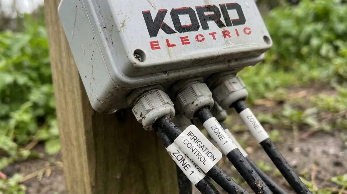 Industrial property irrigation zones with protected control cabling